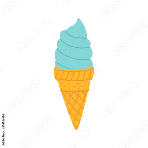 Foto Colorful softy ice cream in a waffle cone vector illustration