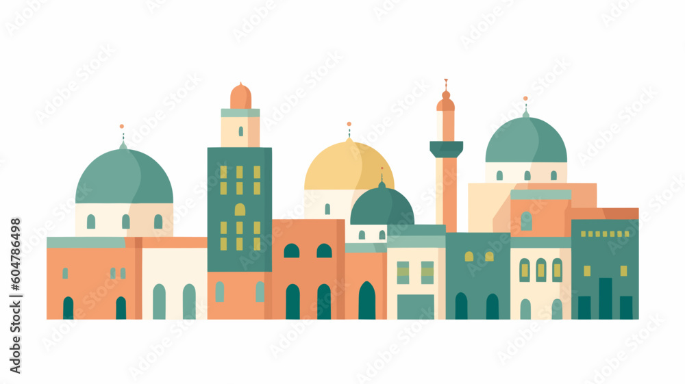 Arabic city pastel colours retro art vector banner