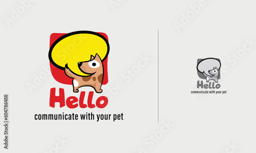 Dog logo design or petshop template logo design and concept with yellow bubble dialog 