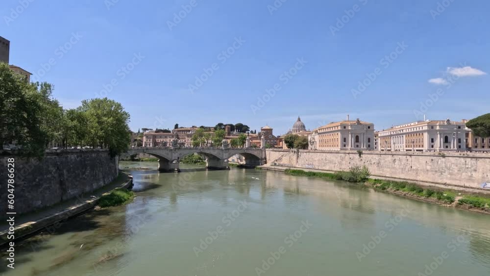 View of the Tiber River which crosses the Italian capital near the most important monuments. View of the Tiber River which crosses the Italian capital near the most important monuments.
