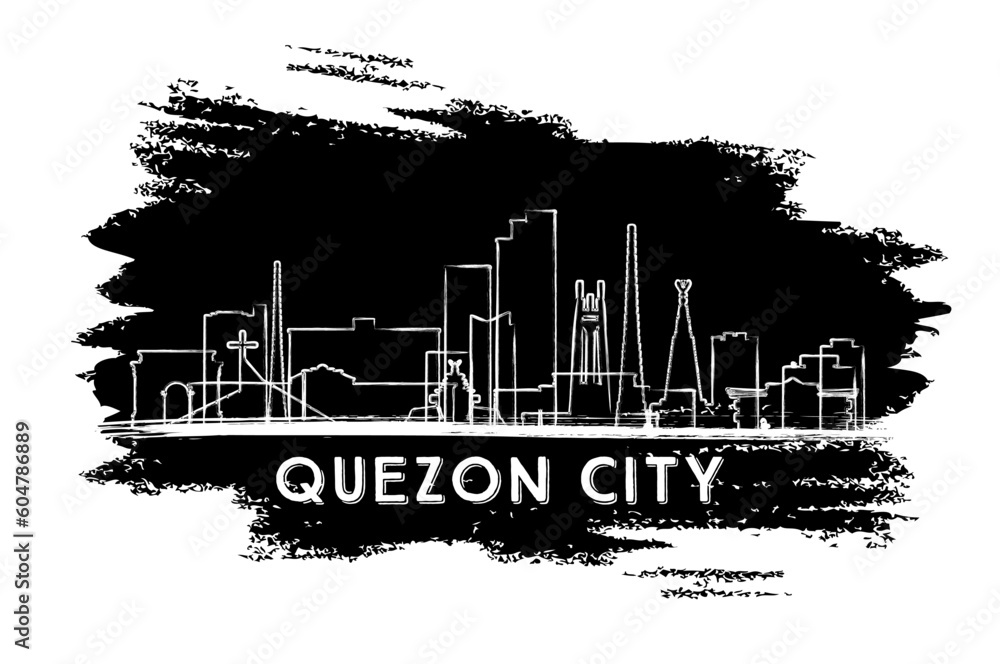 Quezon City Philippines Skyline Silhouette. Hand Drawn Sketch. Business Travel and Tourism Concept with Historic Architecture.