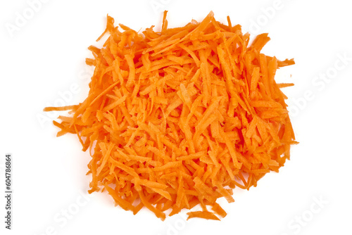 Grated carrot, isolated on white background.