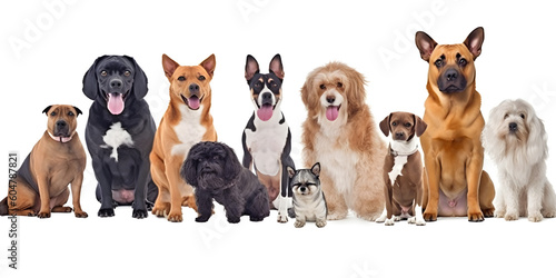 Different types and sizes of dogs group. AI generated. © May