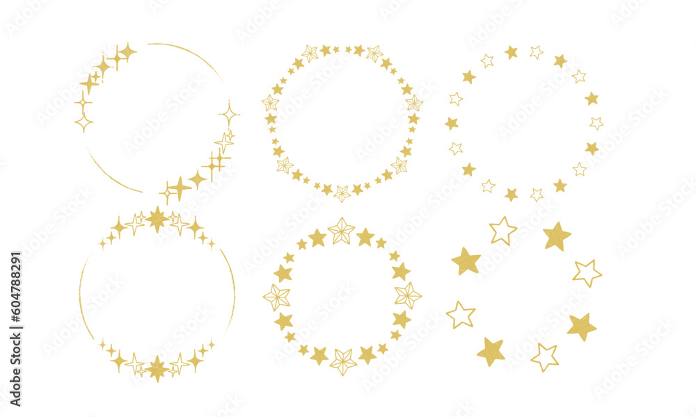 手描き風の星、丸型、円形、ベクターフレームイラスト