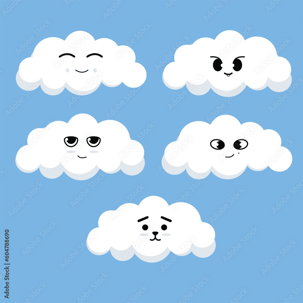set of cute clouds with various expression.