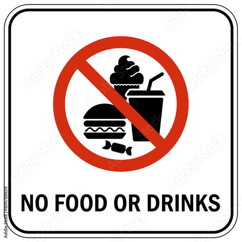 No food or drink in pool area warning sign and labels