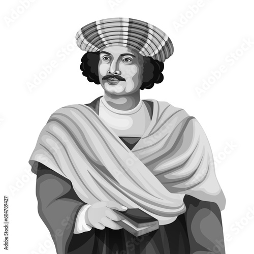 Portrait of Raja Ram Mohan Roy an Indian reformer, Jayanti celebration illustration EPS 10. Editable vector.