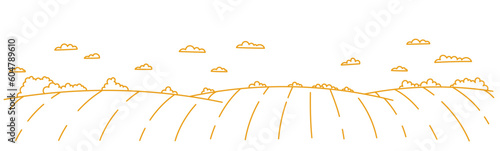 Landscape fields. Arable land. Vector line. Editable outline stroke.
