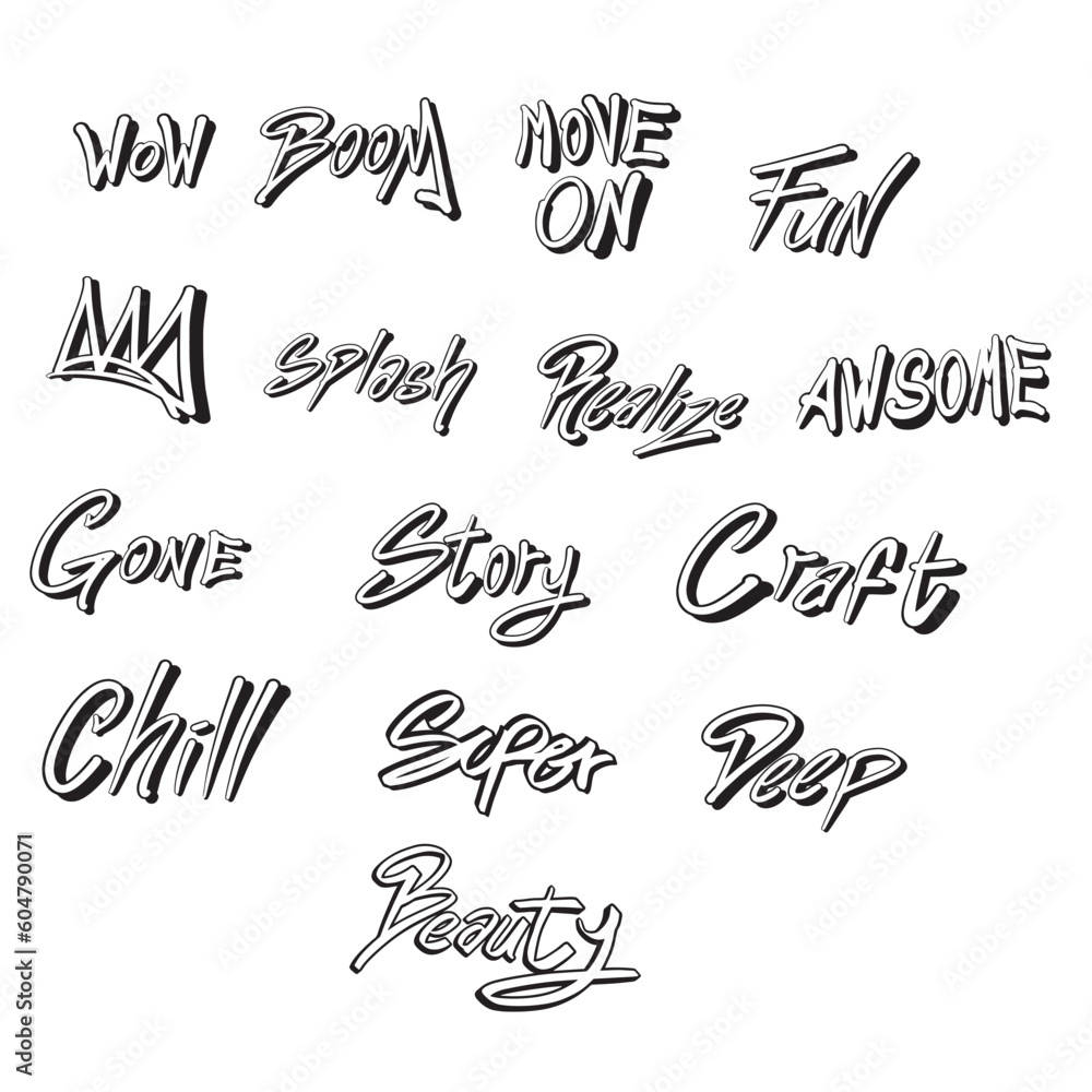 Graffiti lettering words sets ,good for graphic design resources, clipart, posters, decoration, prints, stickers, banners, pamflets, and more.