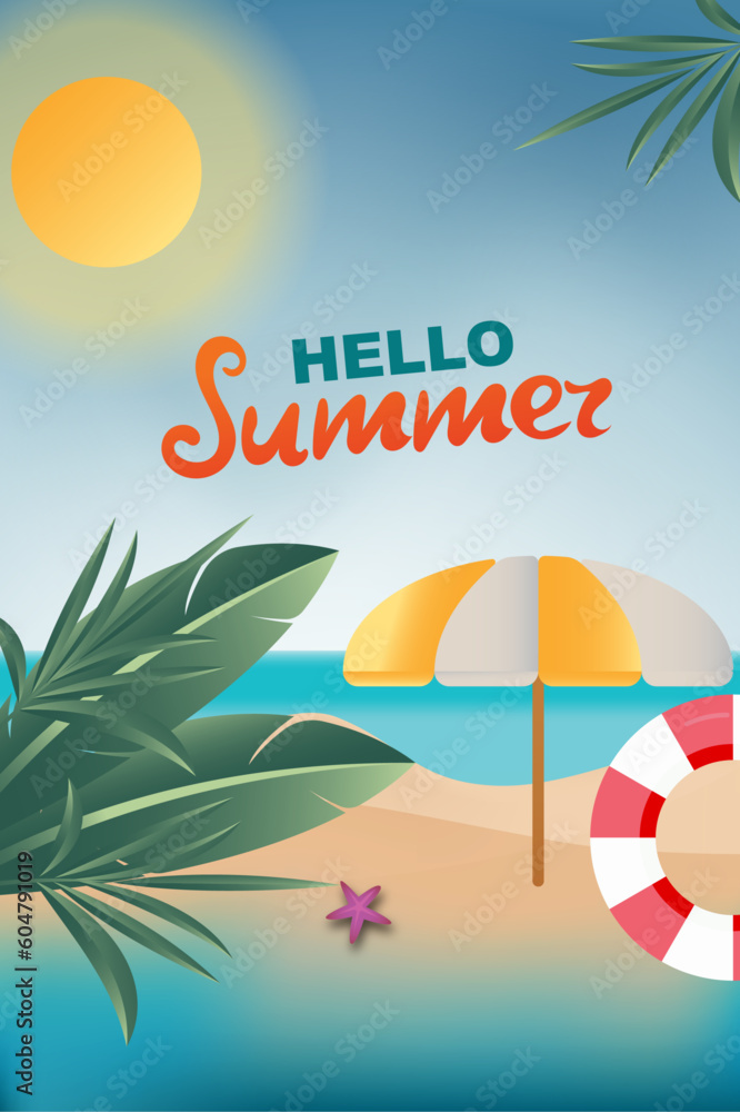Obraz premium summer background poster design with palm trees and sun