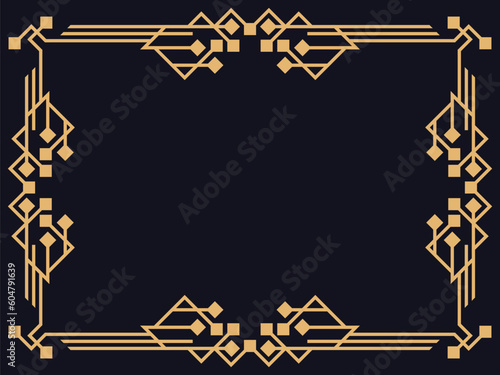 Art deco frame. Vintage linear border. Design a template for invitations, leaflets and greeting cards. The style of the 1920s - 1930s. Vector illustration