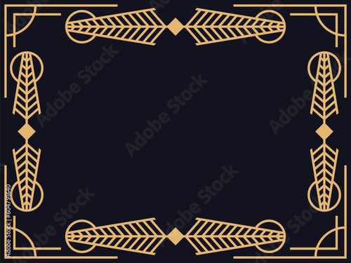 Art deco frame. Vintage linear border. Design a template for invitations, leaflets and greeting cards. The style of the 1920s - 1930s. Vector illustration