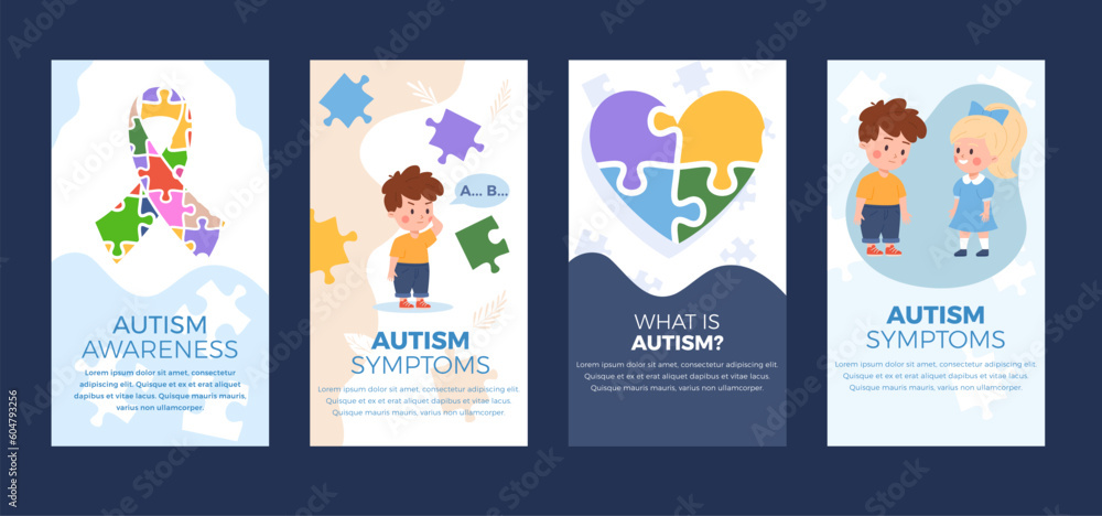 Autism spectrum disorder awareness posters and web banners set, flat vector illustration.