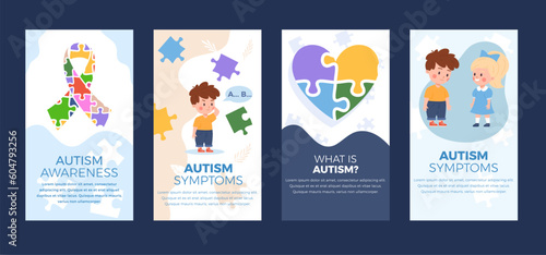 Autism spectrum disorder awareness posters and web banners set, flat vector illustration.