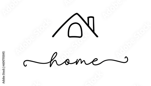 Home. Hand drawn typography design for card, invitation, housewarming, poster, welcome banner. Vector home word logo. Typography calligraphy script text. Inscription for home design.