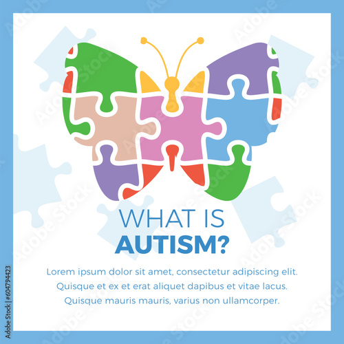 Autism informational banner or poster design flat vector illustration.