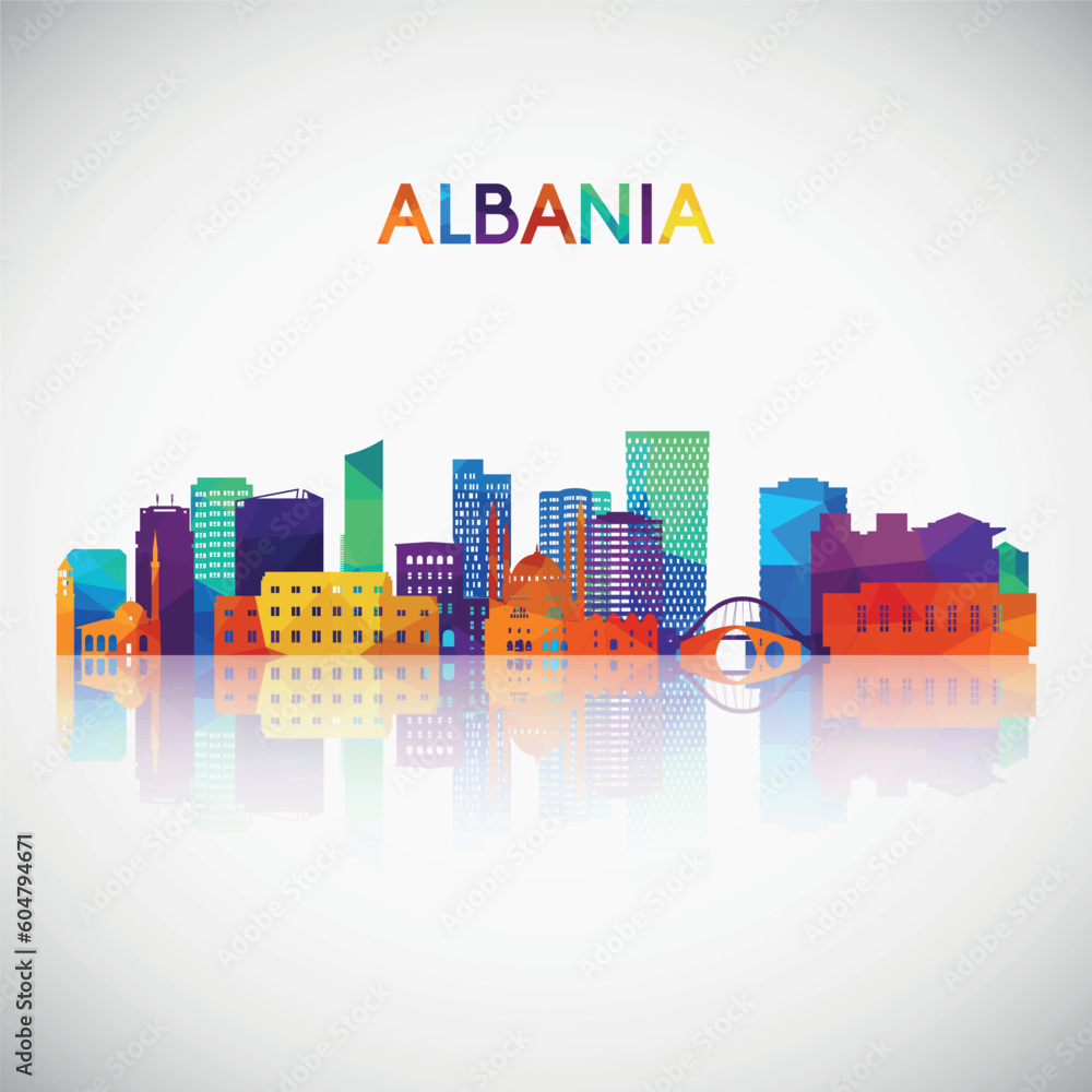 Albania skyline silhouette in colorful geometric style. Symbol for your design. Vector illustration.