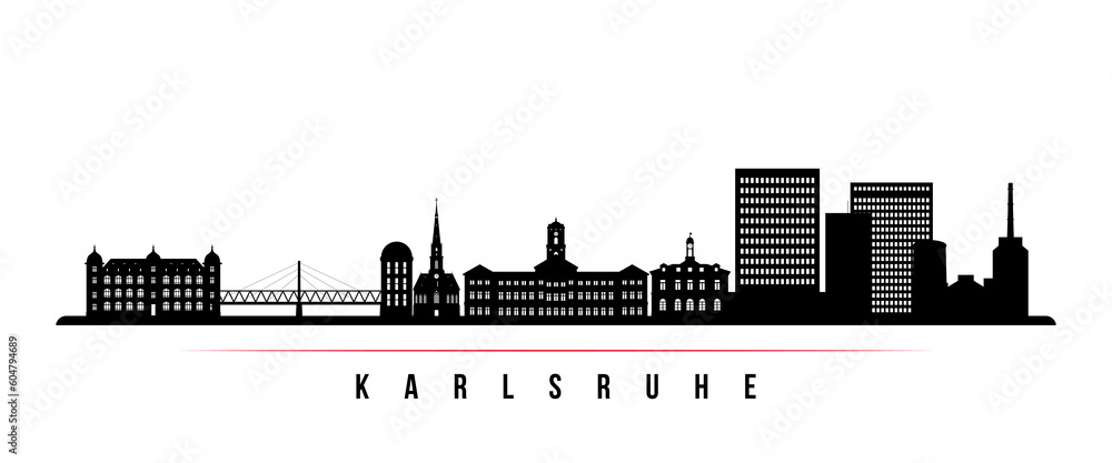 Karlsruhe skyline horizontal banner. Black and white silhouette of Karlsruhe, Germany. Vector template for your design.