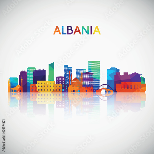 Albania skyline silhouette in colorful geometric style. Symbol for your design. Vector illustration.