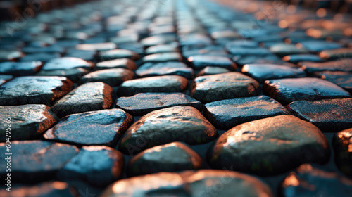Cobblestone road in the evening light. Abstract background