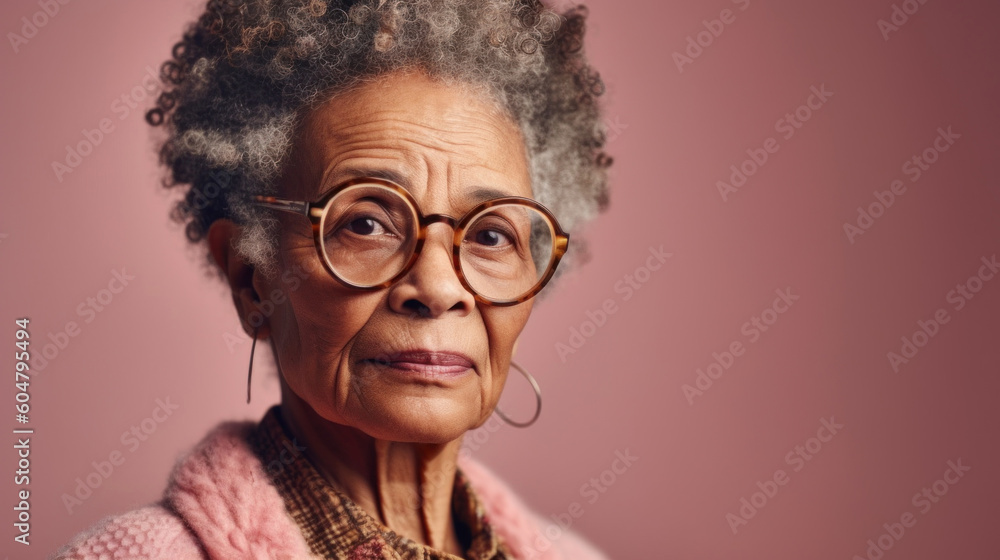 An upset afro senior woman shows her sadness in the studio image. Generative AI An upset afro senior woman shows her sadness in the studio image. Generative AI