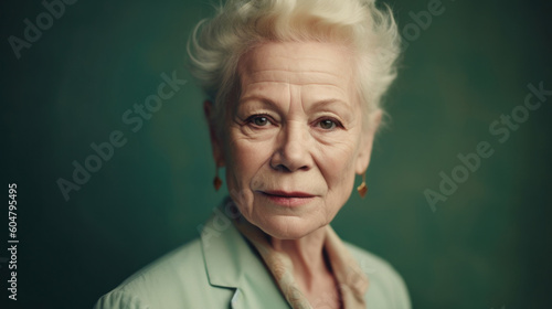 A saddened senior woman is portrayed in the studio photo. Generative AI