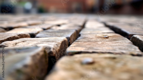 Close up of a cobblestone street in the city. Selective focus