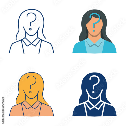 Unknown woman icon set in flat and line style