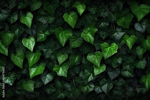 Abstract Ivy Branches Pattern on Green Textured Wall Background.