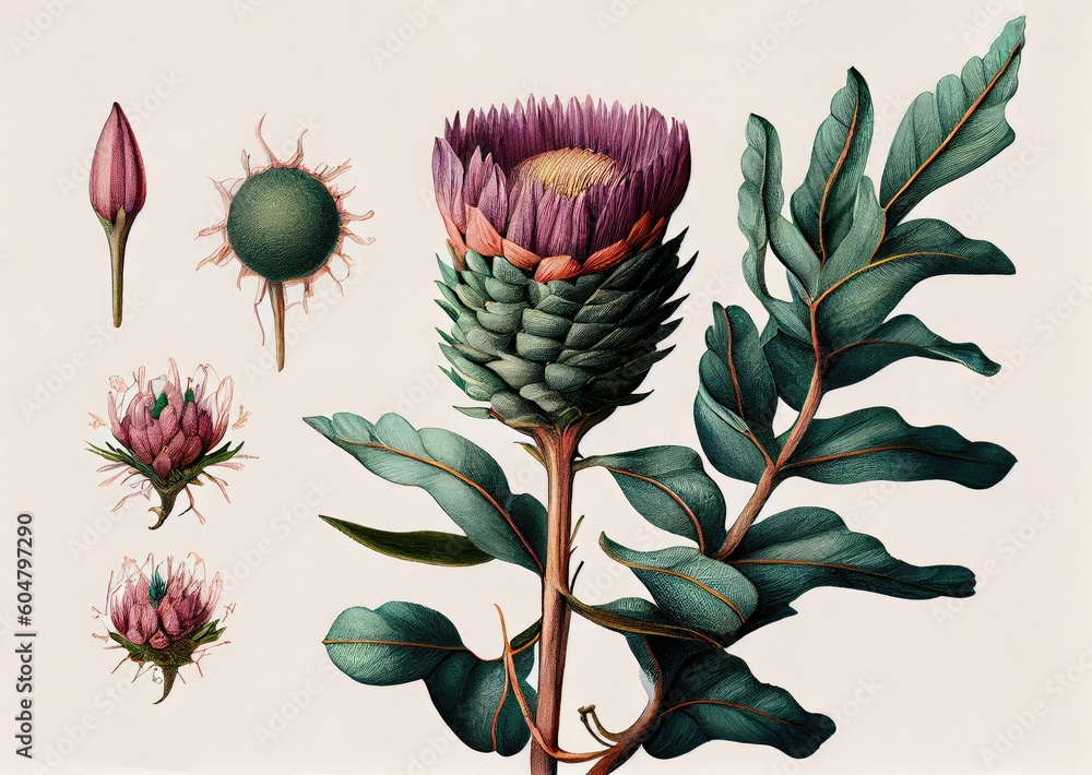 Obraz premium A Fantasy Non-Existent Plant, Swietenia Macrophylla Botanical Illustration, Abstract Generative AI Illustration