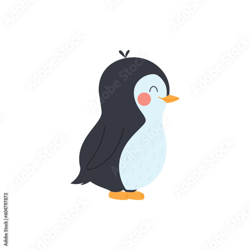 Cute lovely baby penguin cartoon character flat vector illustration isolated.