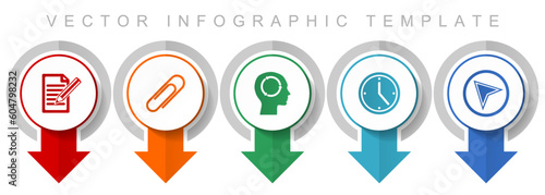 Education icon set, miscellaneous pointer icons such as register, attach, head, clock and navigation arrow for webdesign and mobile applications, modern design infographic vector template