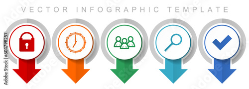 Internet icon set, miscellaneous pointer icons such as padlock, watch, people, lens and vote for webdesign and mobile applications, modern design infographic vector template