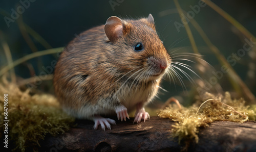 photo of meadow vole in its natural habitat. Generative AI