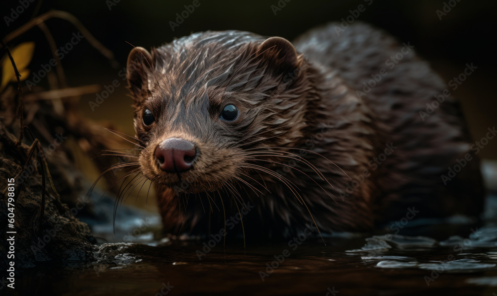 photo of mink (mammal) in its natural habitat. Generative AI photo of mink (mammal) in its natural habitat. Generative AI