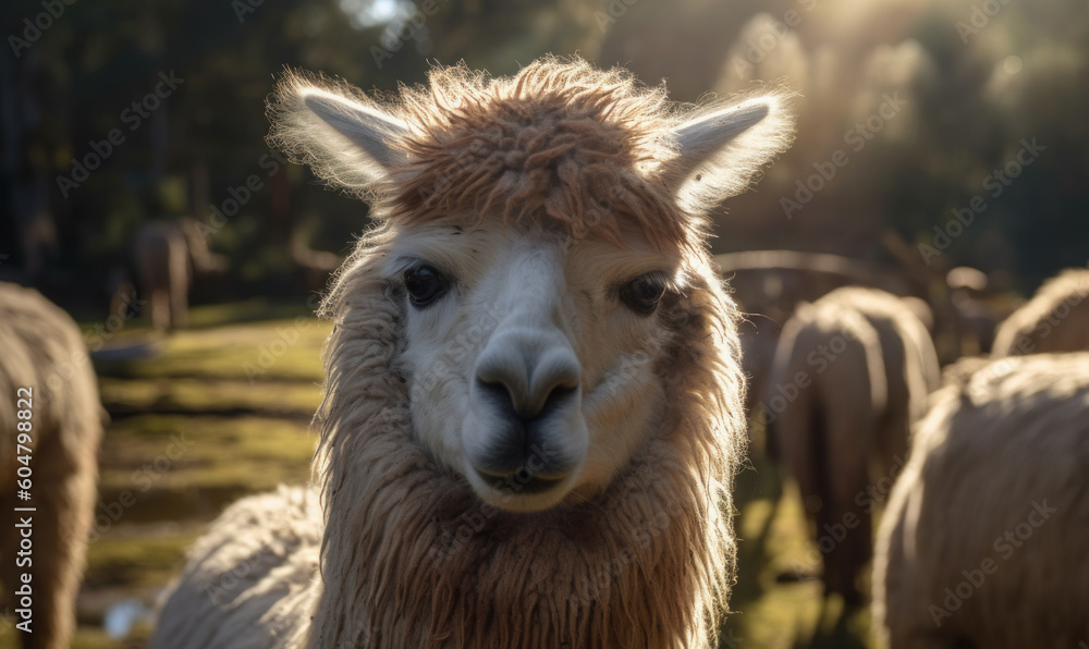 closeup photo of llama in its natural habitat. Generative AI