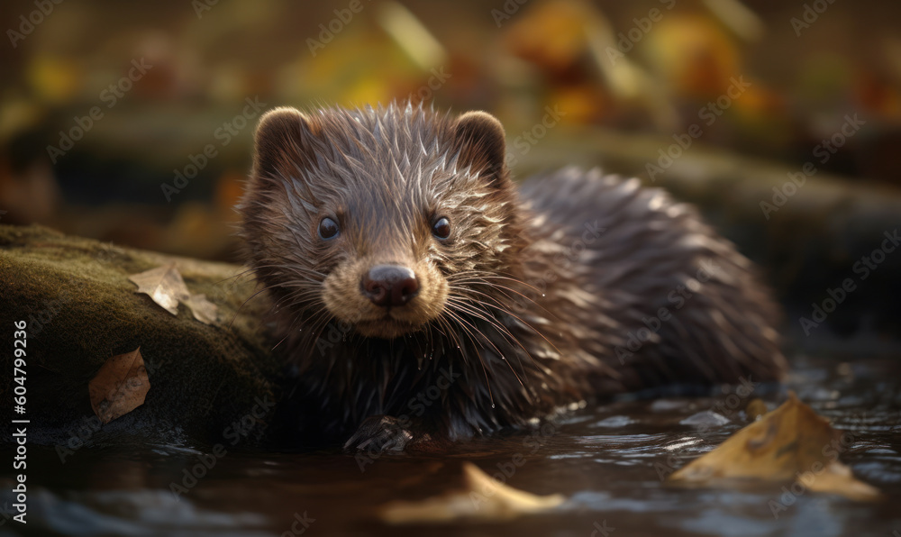 photo of mink (mammal) in its natural habitat. Generative AI photo of mink (mammal) in its natural habitat. Generative AI