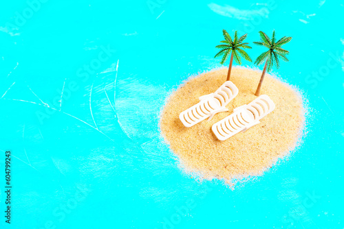 Miniature Beach Getaway with Toy Sunbeds and Palm Trees