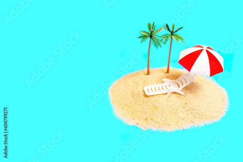 Toy Composition with Miniature Beach Loungers and Palm Trees