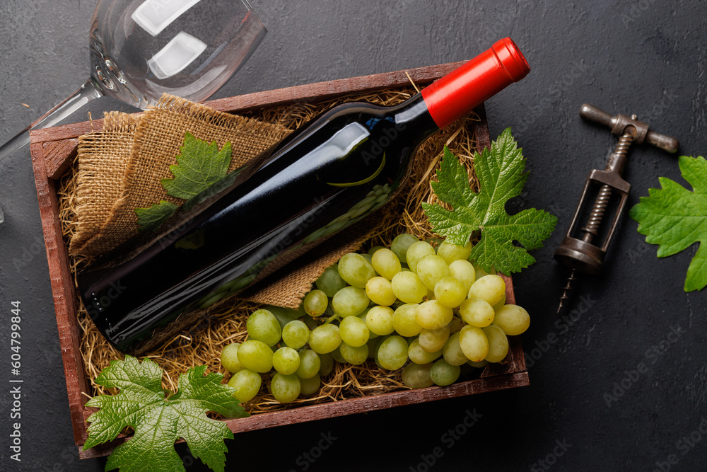 Obraz premium A red wine bottle and fresh grapes