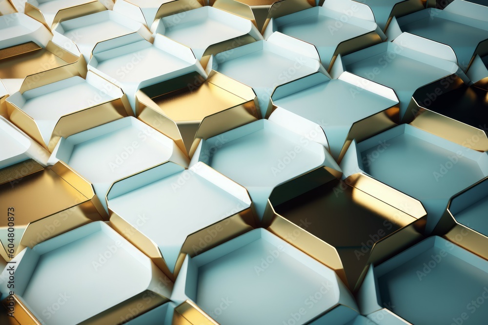 Fototapeta premium Golden hexagon. Generate Ai