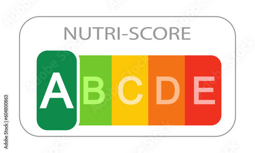 Nutri-Score label or 5-CNL with classification letters and best A rating. Nutritional quality of foods sticker. Vector flat illustration.