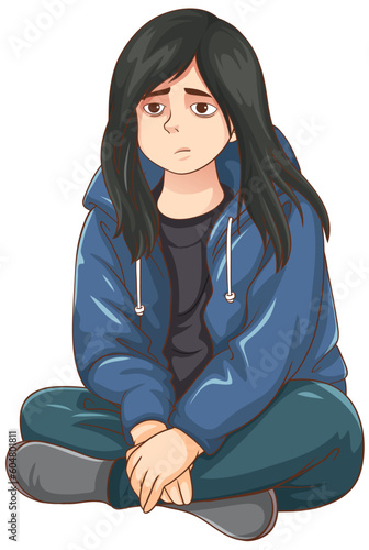 Sad teenage sitting on the floor