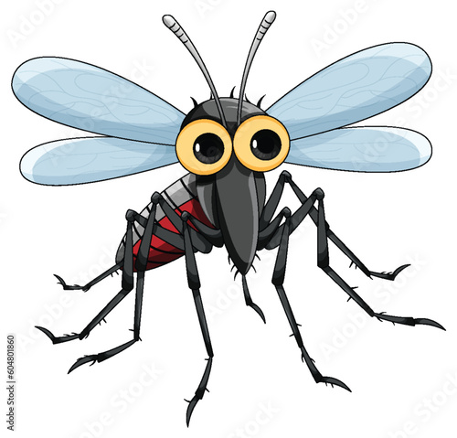 Cute mosquito cartoon character flying