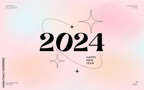 Modern design template of 2024 Happy New Year poster. Y2k trendy minimalist aesthetic with vibrant gradients background and typography logo 2024 for celebration and season decoration. Pale soft colors