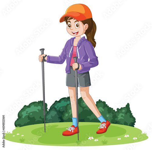 A female teen hiking
