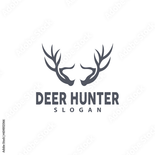 Deer Logo, Deer Hunter Vector, Forest Animal Design, Deer Antlers Retro Vintage Symbol Design Icon