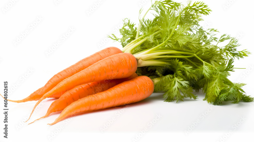bunch of fresh carrots isolated on white, generative ai bunch of fresh carrots isolated on white, generative ai