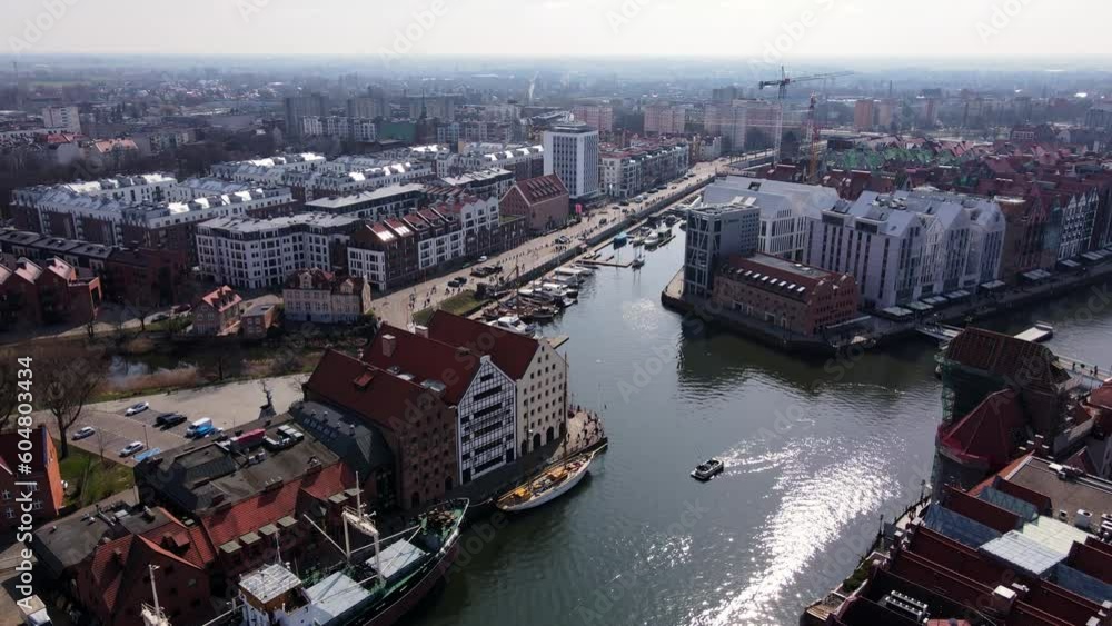 Aerial view of Gdansk city in Poland. Historical center in old town in european city. Panoramic view of modern european city Aerial view of Gdansk city in Poland. Historical center in old town in european city. Panoramic view of modern european city