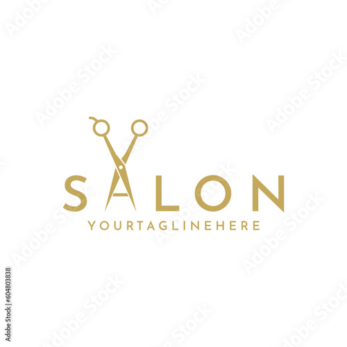 Hairdressing salon logo with scissors symbol vector illustration design, salon design with scissors logo concept